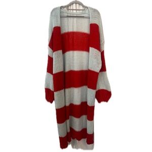 Red and Blue-ish Striped Women's Longline Sweater